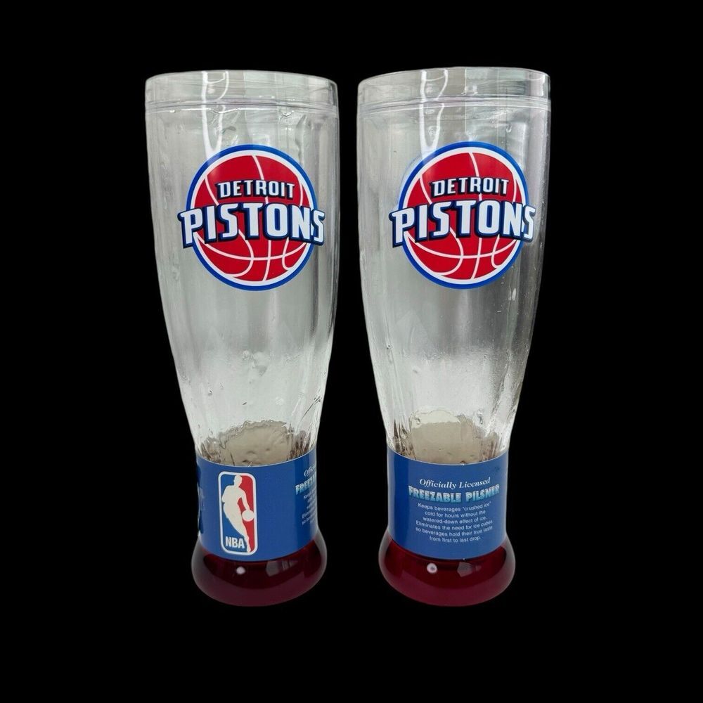 Detroit Pistons Freezable Pilsner Lot Of‎ 2 NBA Crystal Glass 16 Ounces NWOB